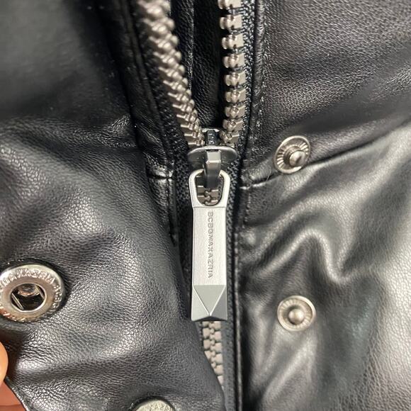 BCBGMaxazria Faux Leather Puffer Jacket Mock Neck Full Zip Black Coat Size Large - Picture 5 of 9